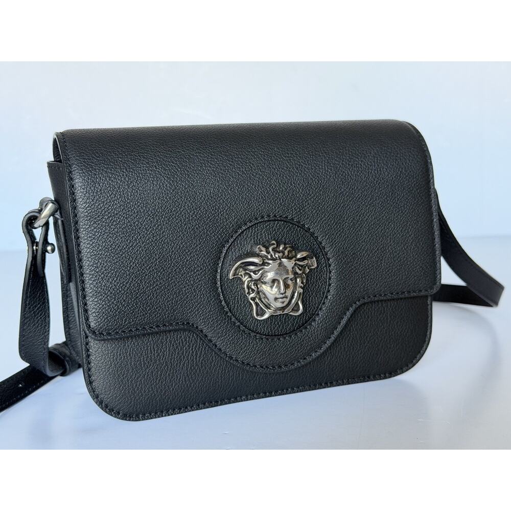 Versace Gold Medusa Head Leather Black Small Shoulder Bag 1008100 NWT $1750 - Picture 1 of 16